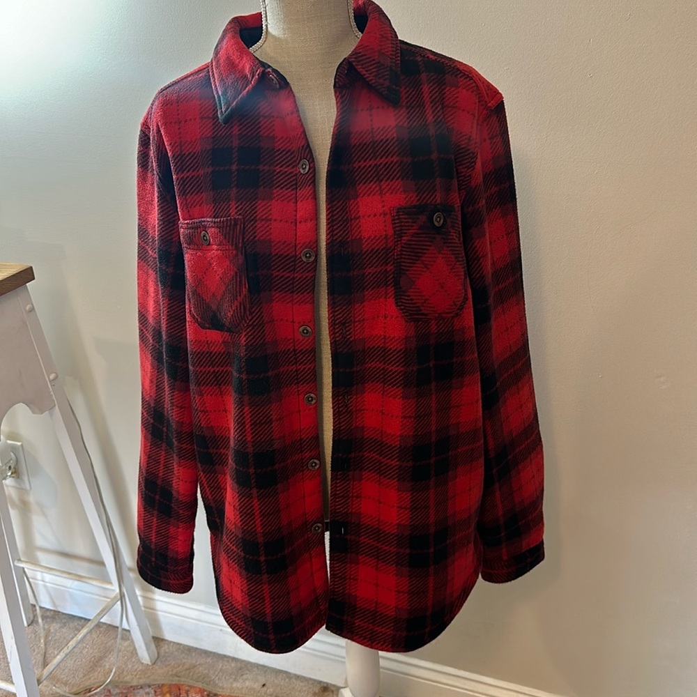 Fleece Buffalo Plaid Collared Sherpa Lined Fleece Shacket Medium